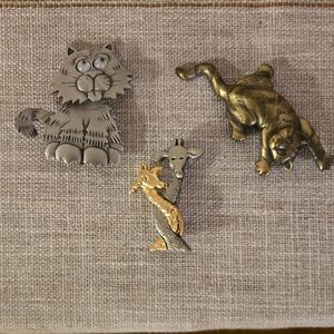 Vintage JJ Jonette Silver and Gold Tone Animal Brooches Set Of 3